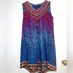 🦄BRIGHT SUMMER UMBRELLA TANK DRESS TRIBAL INDIAN FLORAL BOHO -